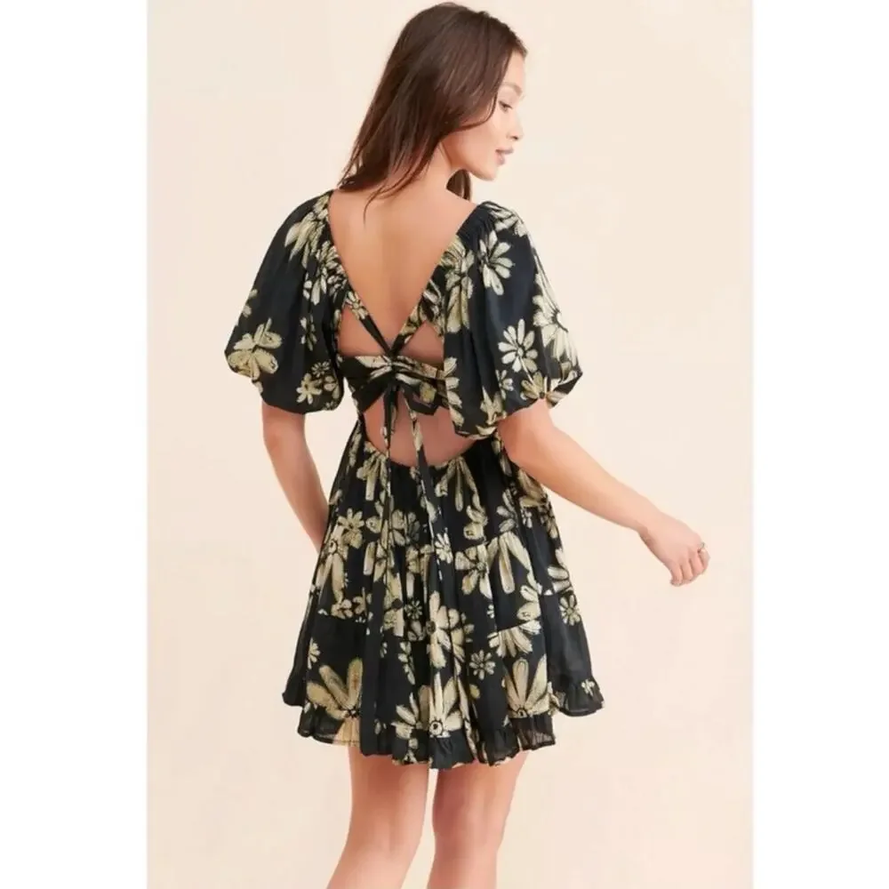 Free People Bohemian Floral Flutter Sleeve Perfect Day Printed Mini Dress Medium - Picture 7 of 16